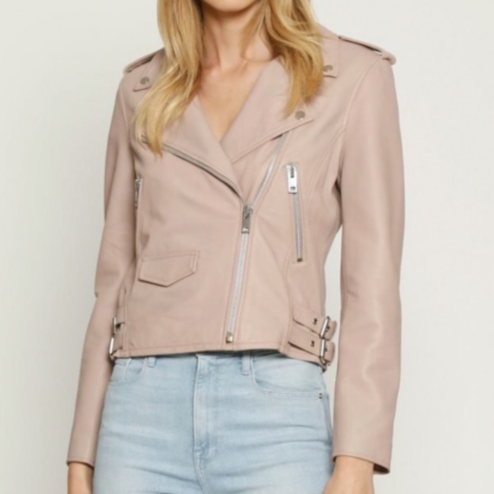 WALTER BAKER Dusty Pink Leather Moto Jacket Medium